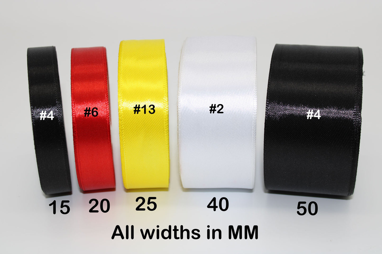 White, single face Ribbon available in 15, 20, 25, 40, and 50 mm for Ribbon Skirts, Shirts, Crafts, Weddings and gifts