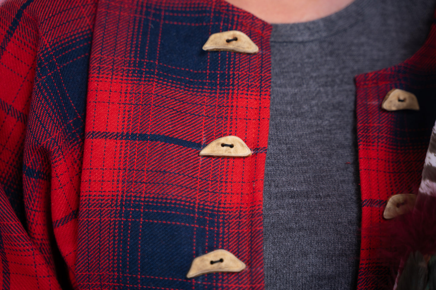 Plaid Blanket Shawls with decorative buttons and arm snaps, One Size Fits Most, Indigenous made