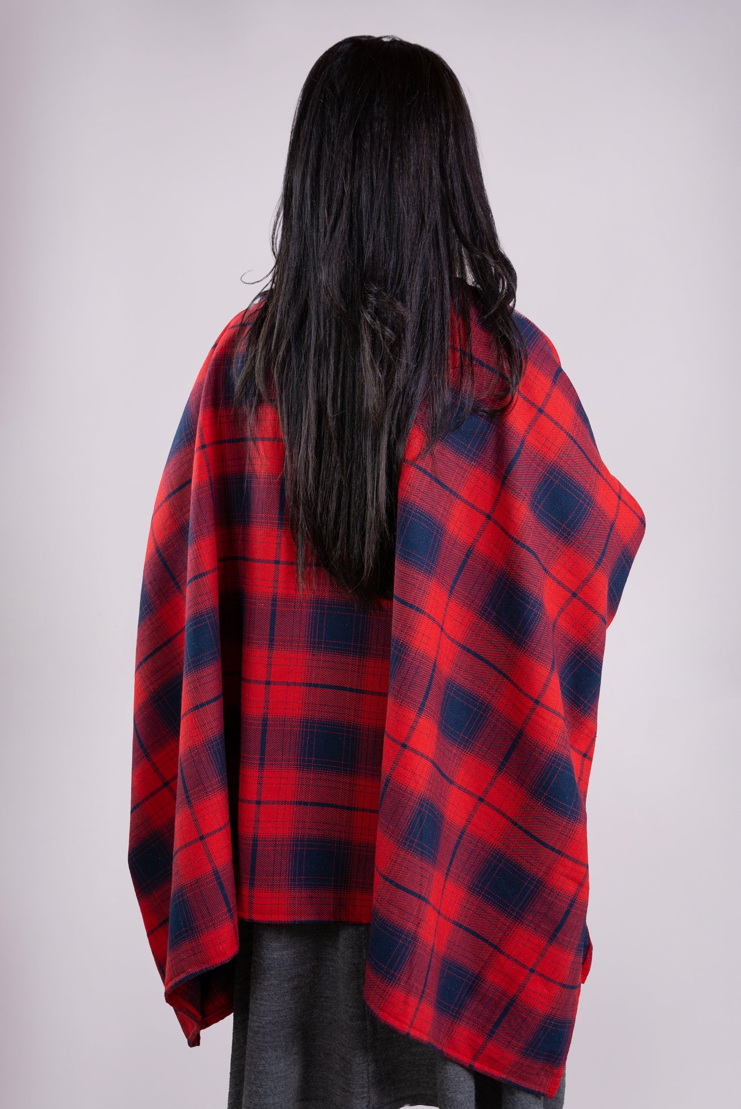 Plaid Blanket Shawls with decorative buttons and arm snaps, One Size Fits Most, Indigenous made
