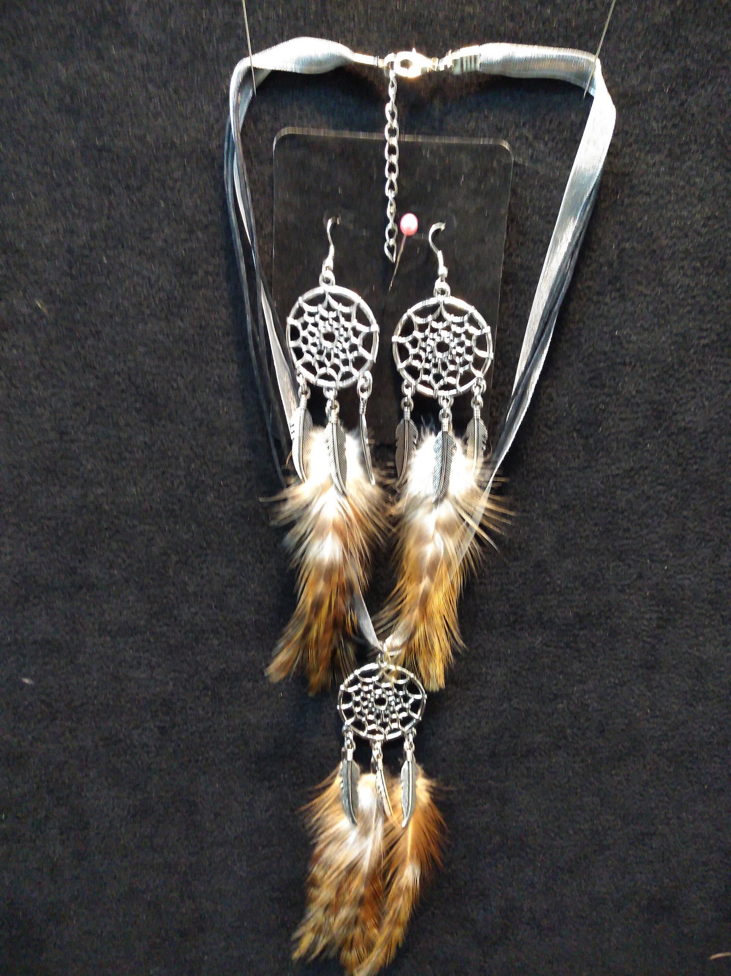 Earrings and Necklace Set Dreamcatcher Collection, Feather, Metal