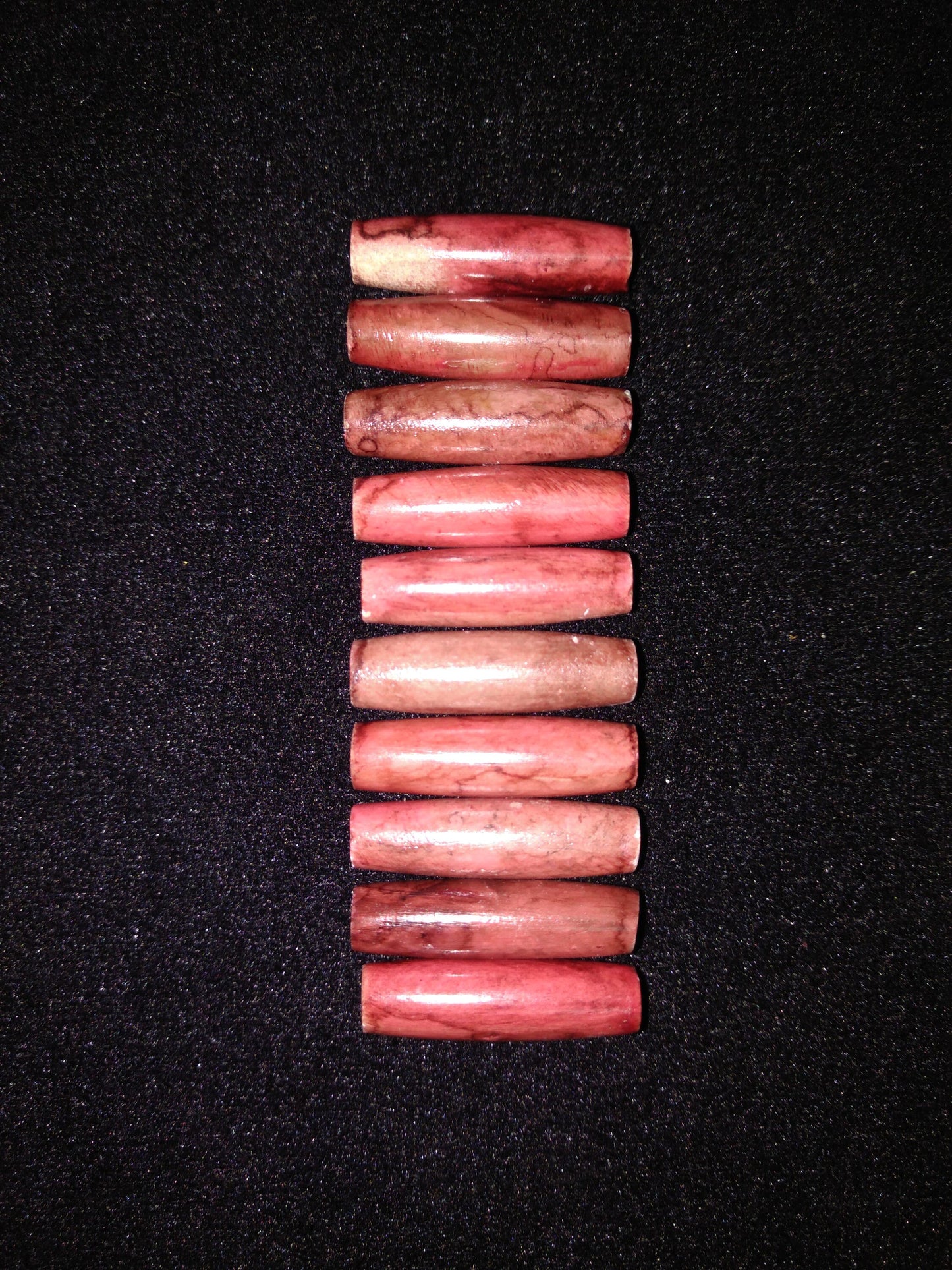 Hair Pipes, Reminiscent of "Pipe Stone Red", Beads, Hand Crafted, package of 10 1/2"-1 1/2"