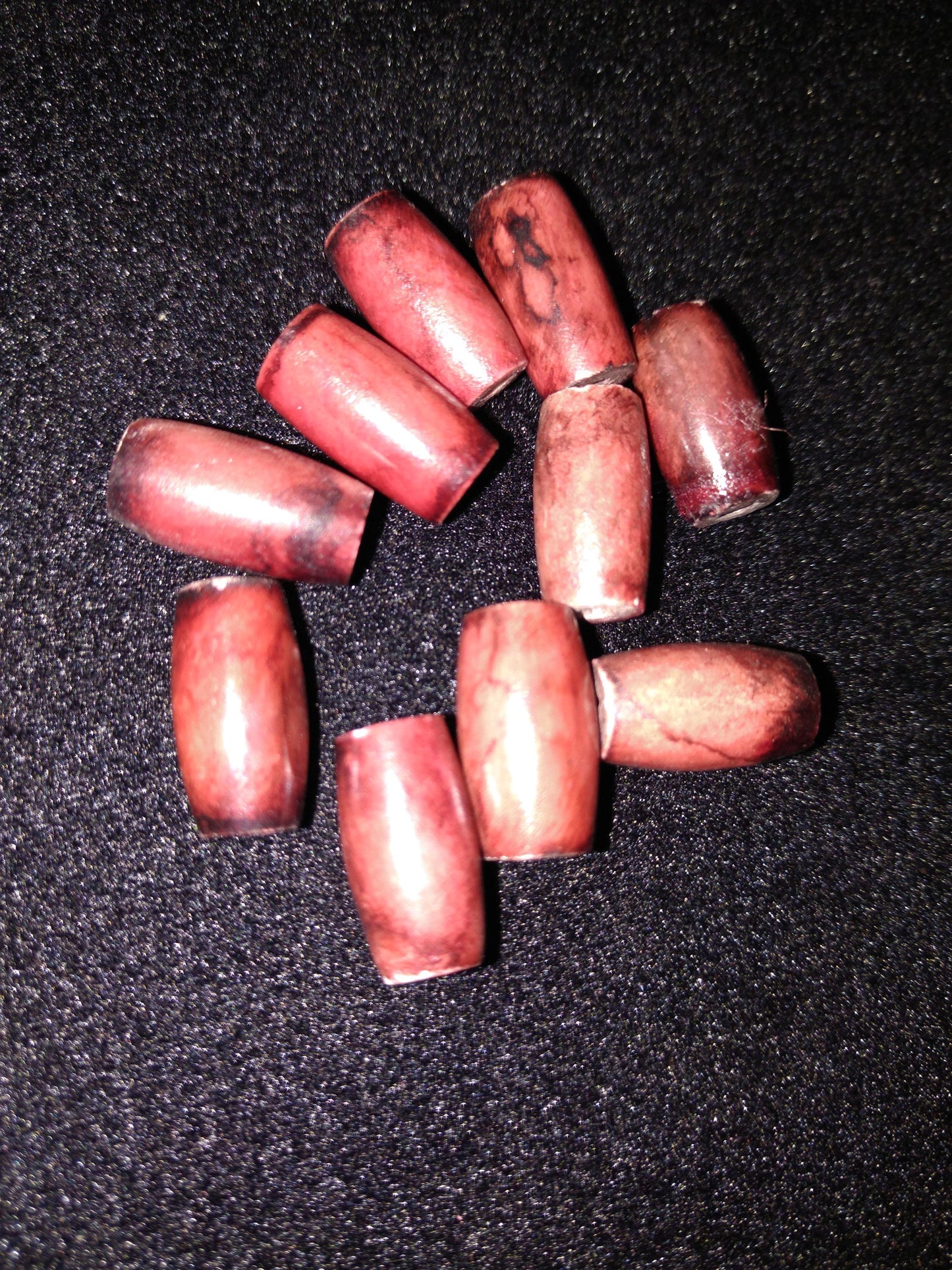 Hair Pipes, Reminiscent of "Pipe Stone Red", Beads, Hand Crafted, package of 10 1/2"-1 1/2"
