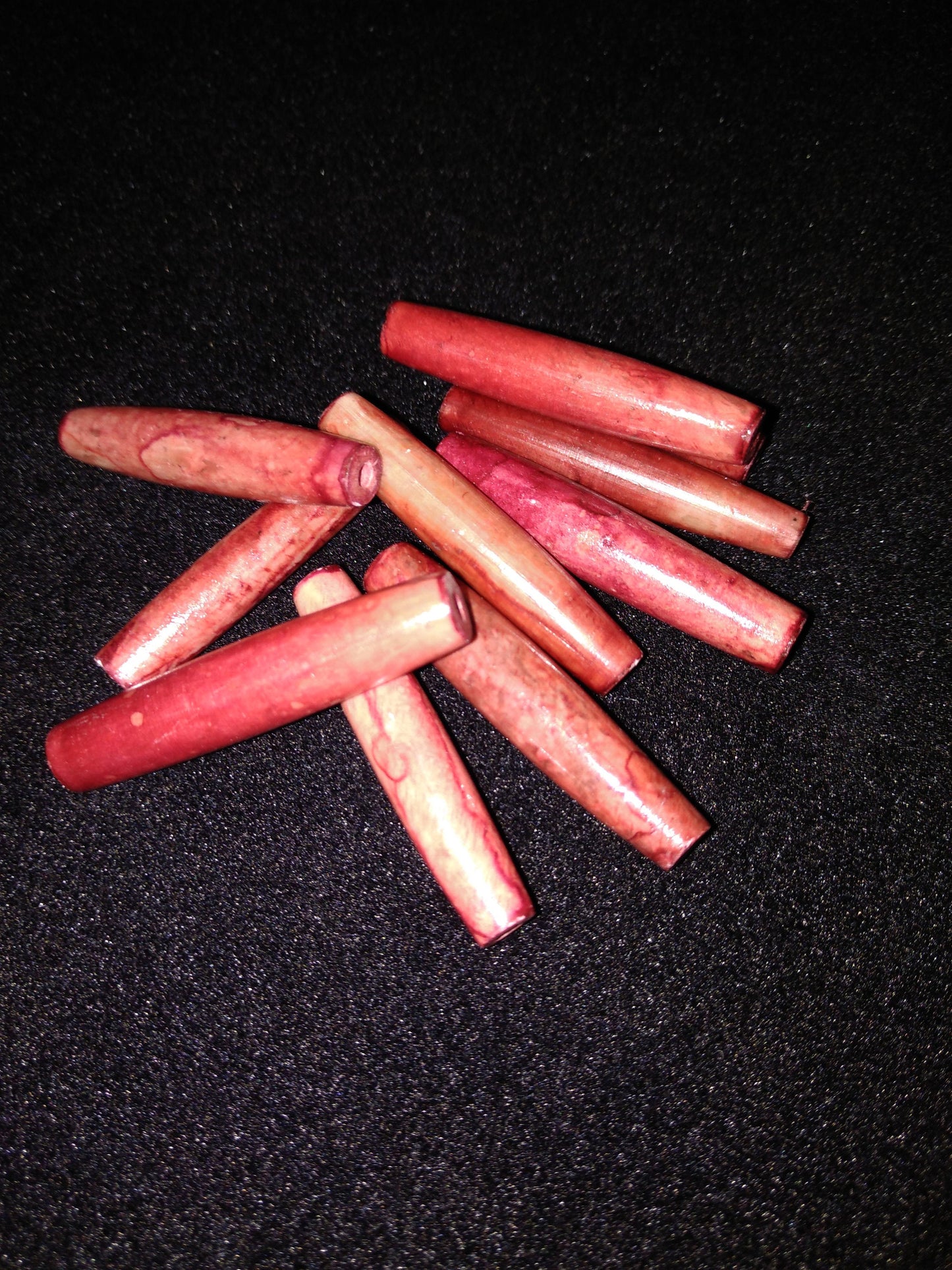 Hair Pipes, Reminiscent of "Pipe Stone Red", Beads, Hand Crafted, package of 10 1/2"-1 1/2"