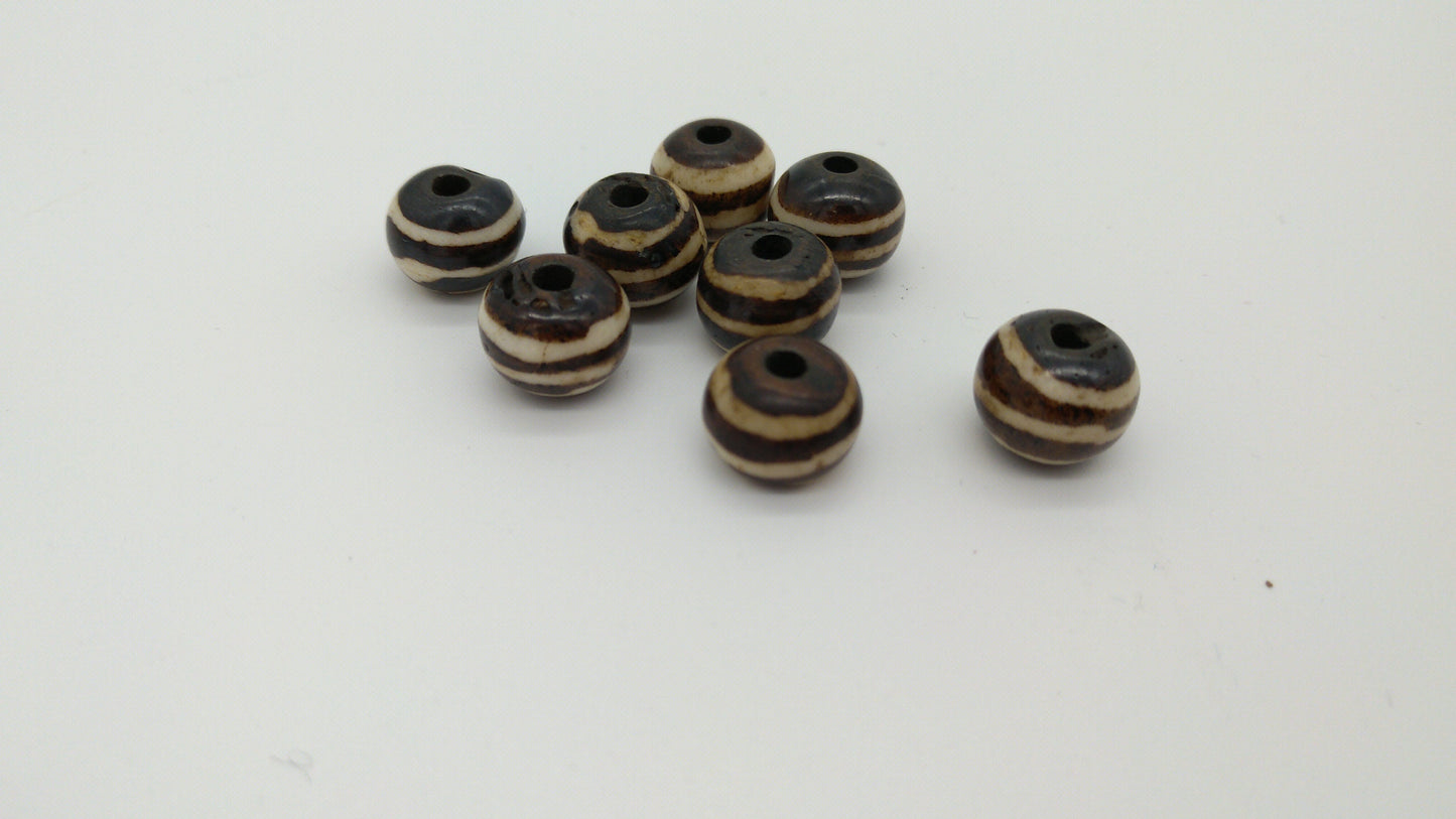 Buffalo Bone, Hand Carved, Beads, Round, 3/8" wide x 1/4" tall Brown and Beige packages of 8 or 16 for Necklaces, Earrings, Arm Bands, Beading, Regalia and Macramé
