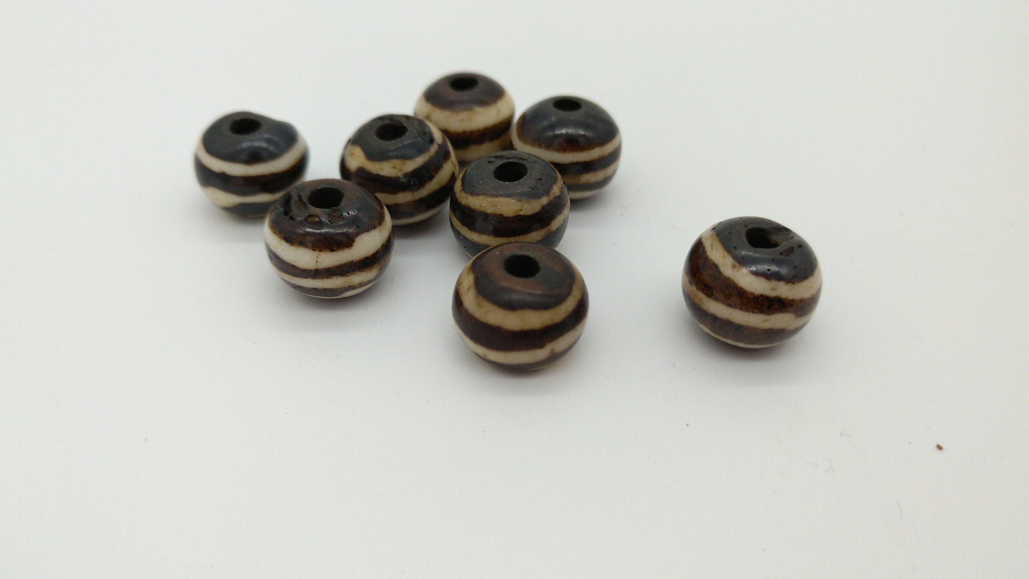 Buffalo Bone, Hand Carved, Beads, Round, 3/8" wide x 1/4" tall Brown and Beige packages of 8 or 16 for Necklaces, Earrings, Arm Bands, Beading, Regalia and Macramé