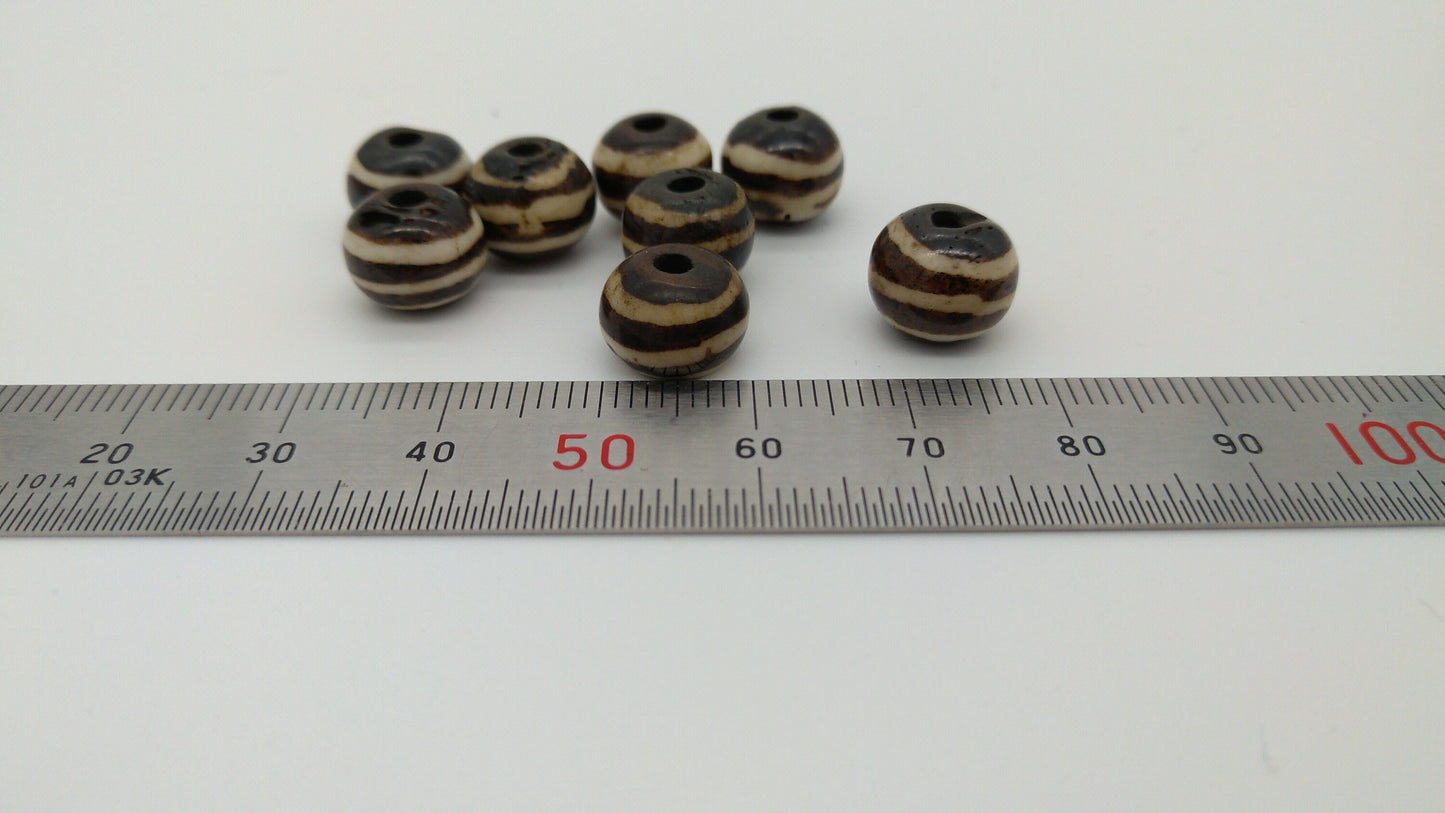 Buffalo Bone, Hand Carved, Beads, Round, 3/8" wide x 1/4" tall Brown and Beige packages of 8 or 16 for Necklaces, Earrings, Arm Bands, Beading, Regalia and Macramé