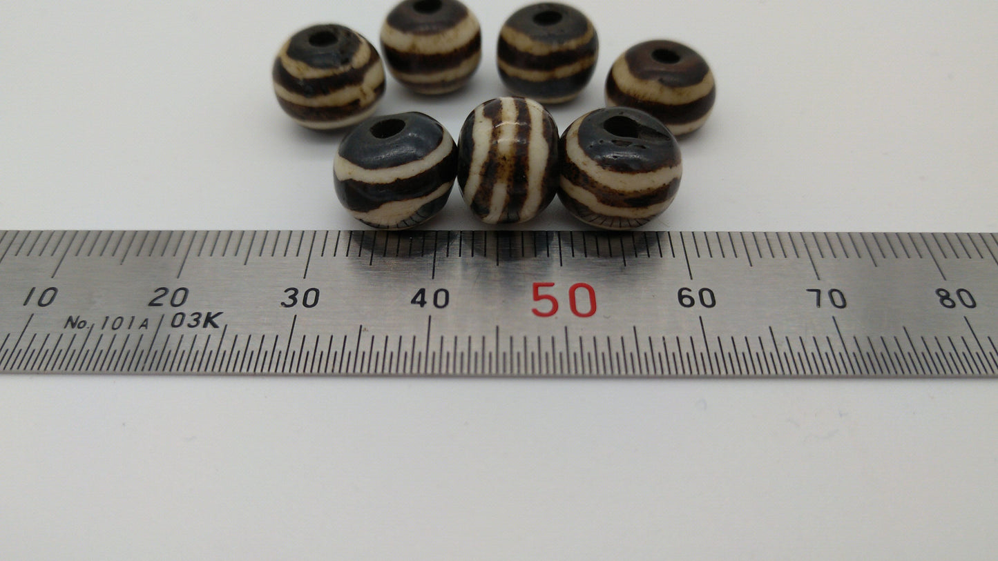 Buffalo Bone, Hand Carved, Beads, Round, 3/8" wide x 1/4" tall Brown and Beige packages of 8 or 16 for Necklaces, Earrings, Arm Bands, Beading, Regalia and Macramé