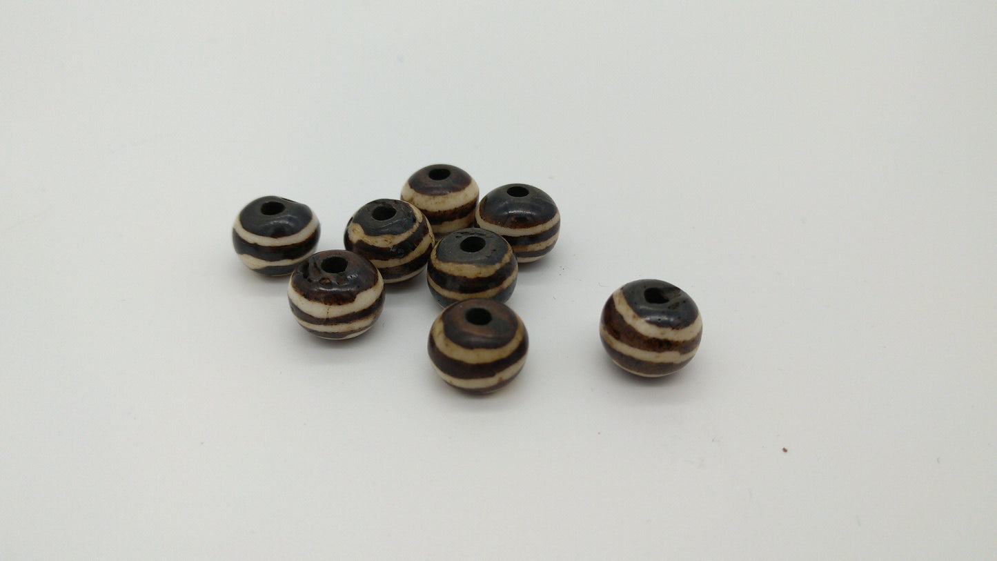Buffalo Bone, Hand Carved, Beads, Round, 3/8" wide x 1/4" tall Brown and Beige packages of 8 or 16 for Necklaces, Earrings, Arm Bands, Beading, Regalia and Macramé