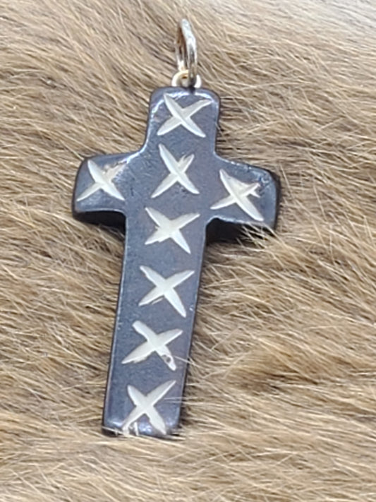 Buffalo Horn Cross Pendant, Hand Crafted, 1 5/8" x 3/4"