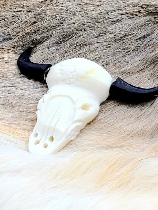 Buffalo Skull, Pendant, Hand Crafted, Choker or Necklace, Cow Bone, Carved