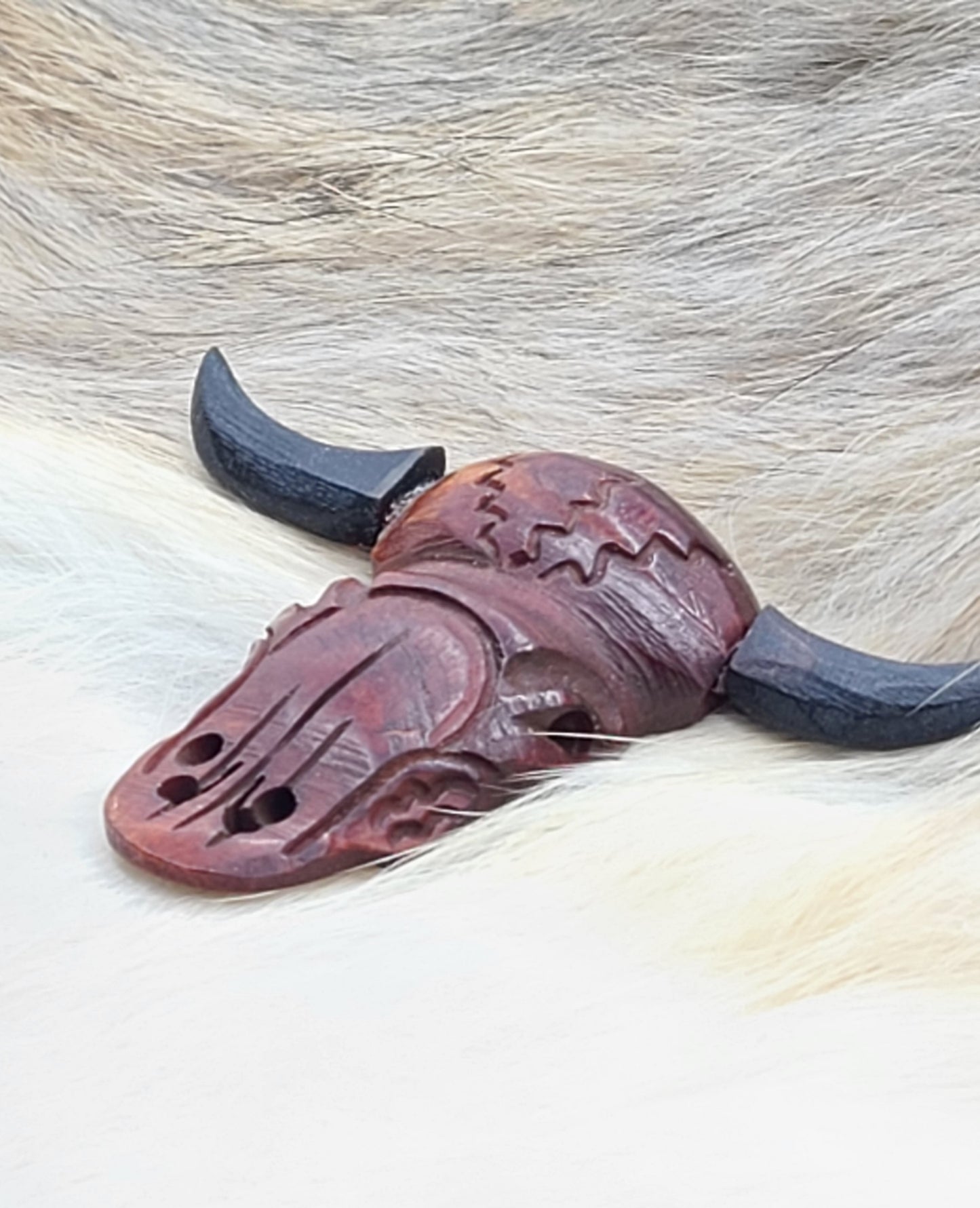 Buffalo Skull, Pendant, Hand Crafted, Antiqued, Cow Bone and Buffalo Horn for Necklaces, Chokers, Decorations