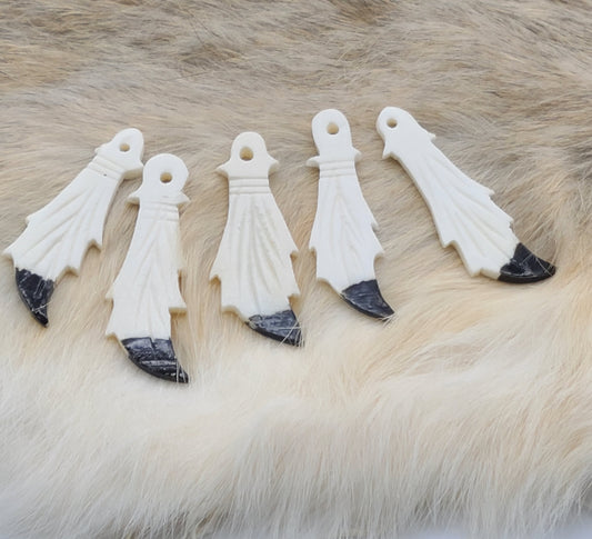 Eagle Feather Pendants Set of 5 Cow Bone, Hand carved Painted tips, for Necklaces, Earrings, Arm Bands, Bracelets, Chokers