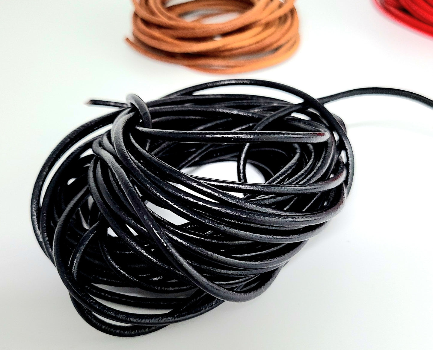 3mm Leather cord, sold by the yard, for Jewelry, crafts, binding, Red, Black, natural