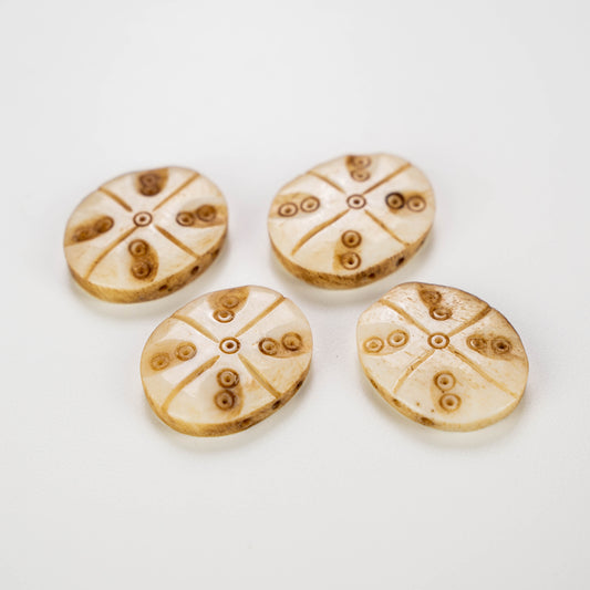 Oval Spacer, 3 Hole, Carved Cow Bone, for Chokers, 1 pc per package, Necklaces, Bracelets, Armbands. sold individually