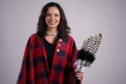 Plaid Blanket Shawls with decorative buttons and arm snaps, One Size Fits Most, Indigenous made