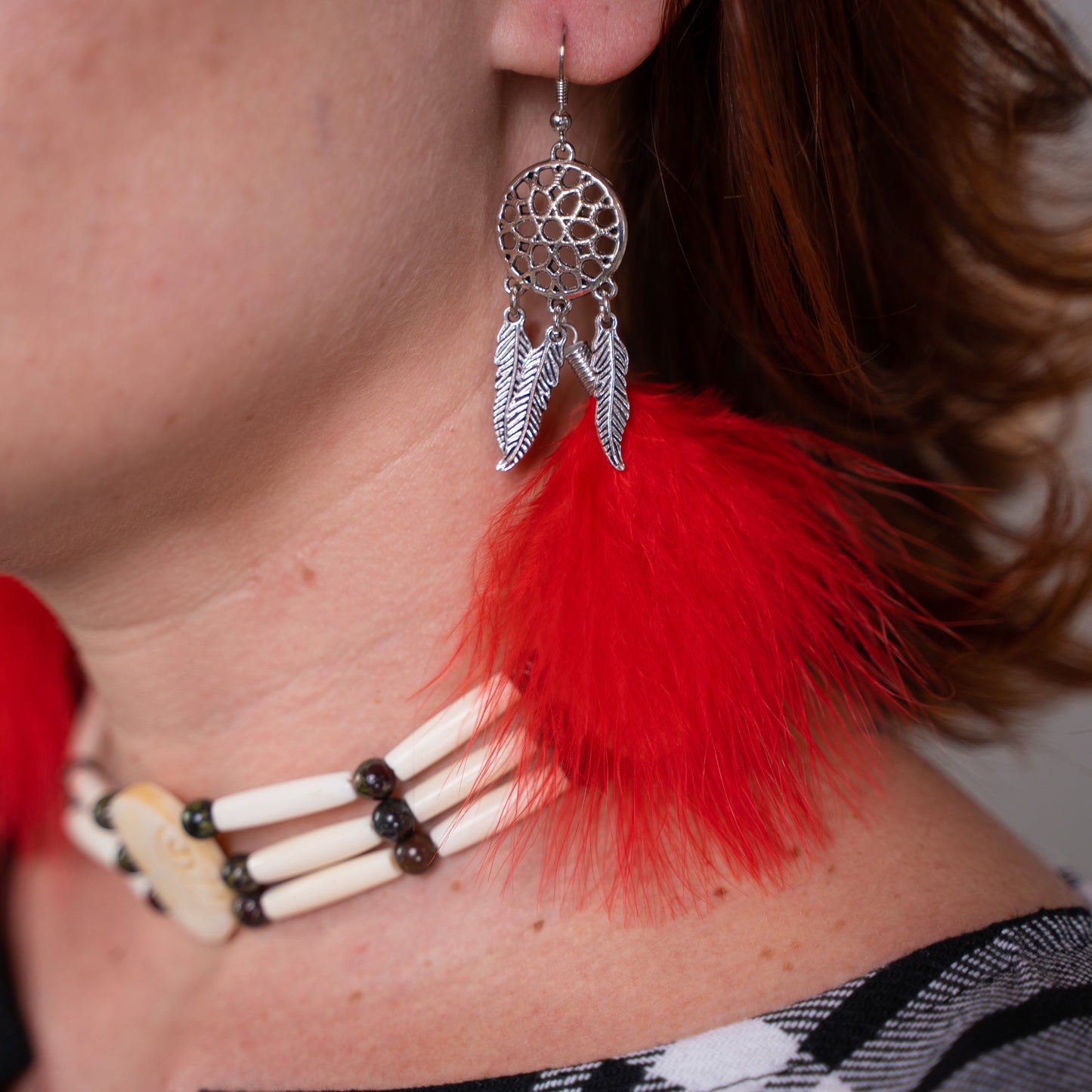 Earrings and Necklace Set Dreamcatcher Collection, Feather, Metal