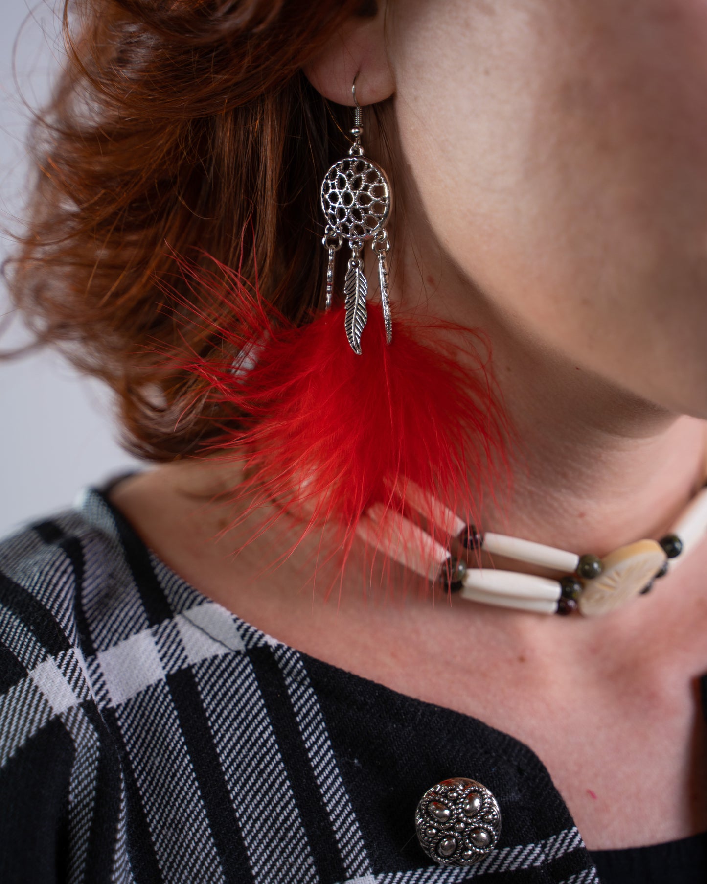 Authentic, Cow bone and Dragon Blood Stone Choker, 14-17" Leather Tie straps, Indigenous Made