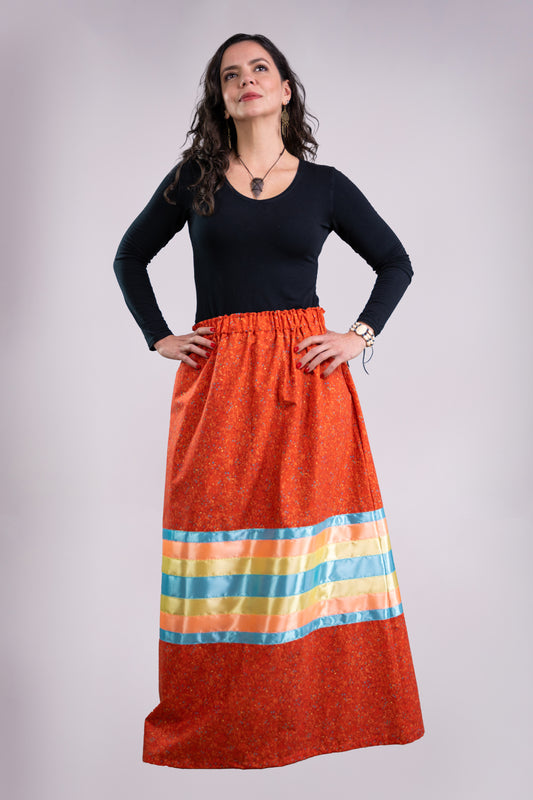 Ribbon Skirt, 100% Cotton, All sizes, Indigenous made, Custom Orders, Choice of Material, Pockets, Waist, Ribbon Color, Width and Quantity.