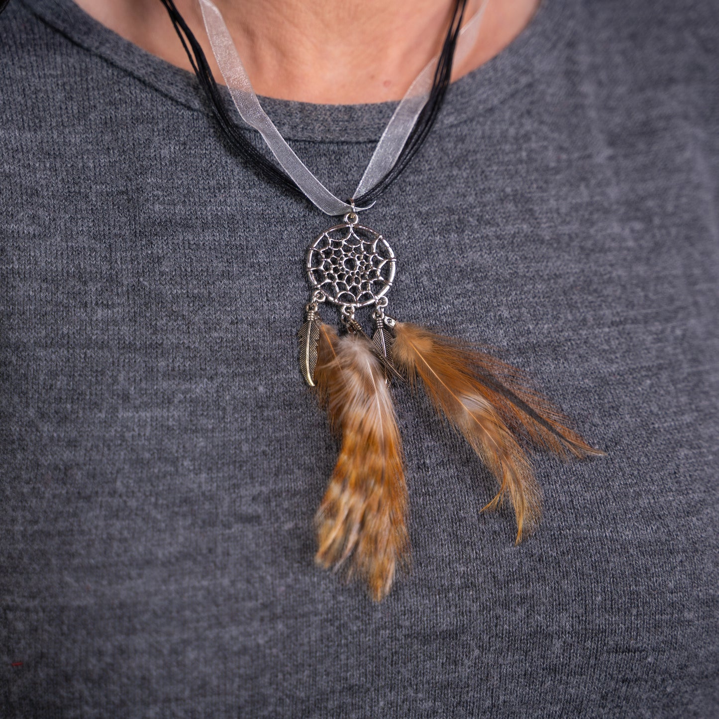 Earrings and Necklace Set Dreamcatcher Collection, Feather, Metal