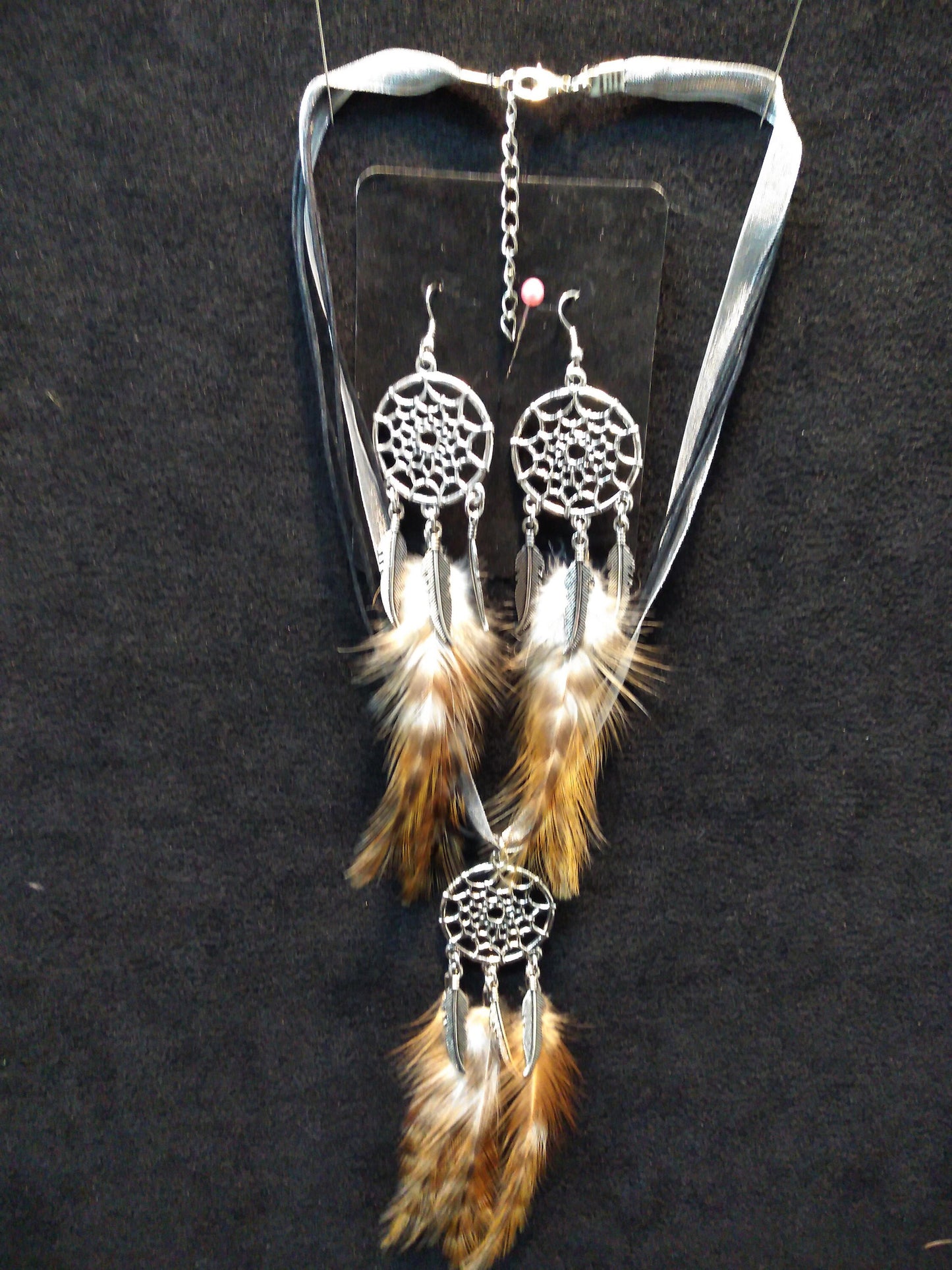 Earrings and Necklace Set Dreamcatcher Collection, Feather, Metal