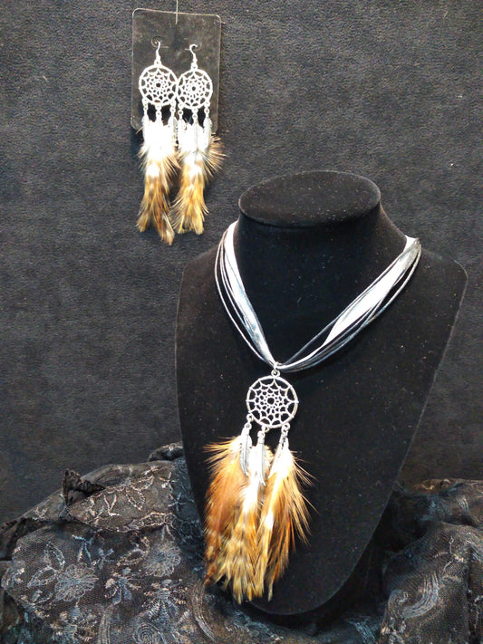 Earrings and Necklace Set Dreamcatcher Collection, Feather, Metal