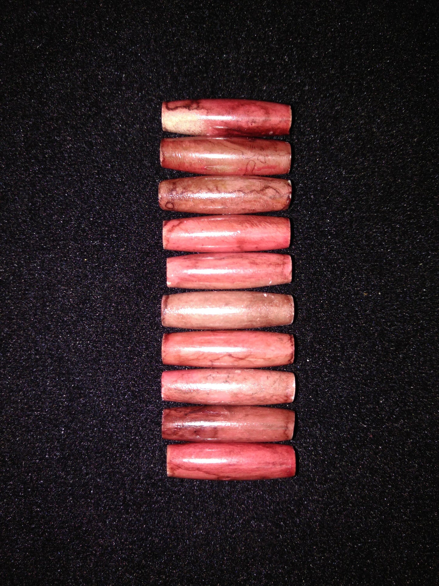 Hair Pipes, Reminiscent of "Pipe Stone Red", Beads, Hand Crafted,  package of 10 1/2"-1 1/2"