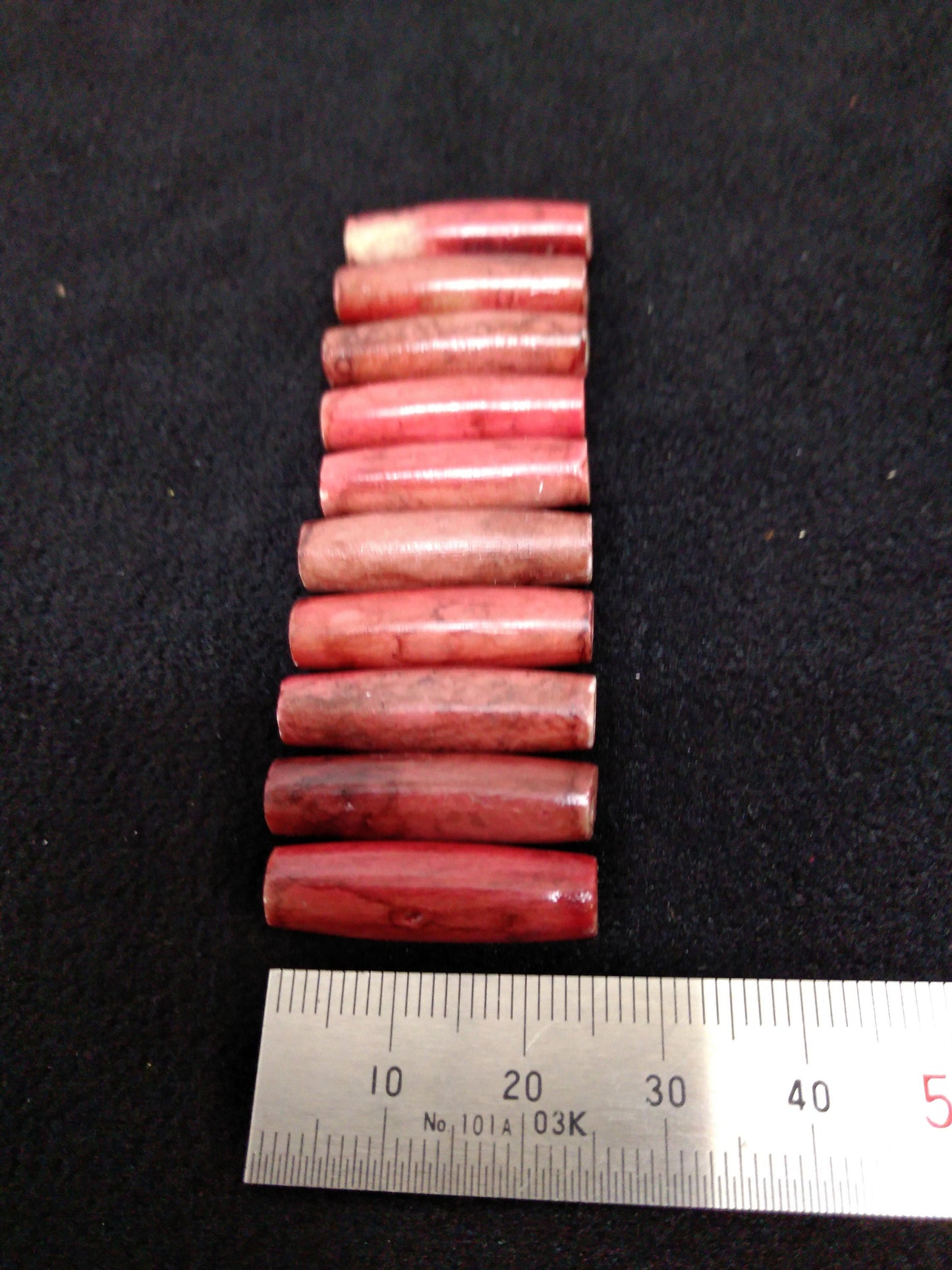 Hair Pipes, Reminiscent of "Pipe Stone Red", Beads, Hand Crafted,  package of 10 1/2"-1 1/2"