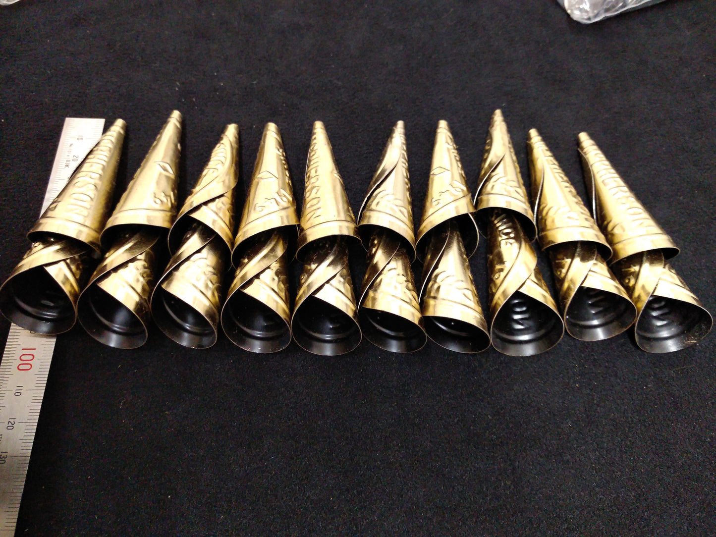 Rolled Jingle Cones, Jingle Dress, Copper, Gold, or Silver, Adult and Youth, for Jingle Dresses and Regalia 2.75" - 1.75", Indigenous, decorations