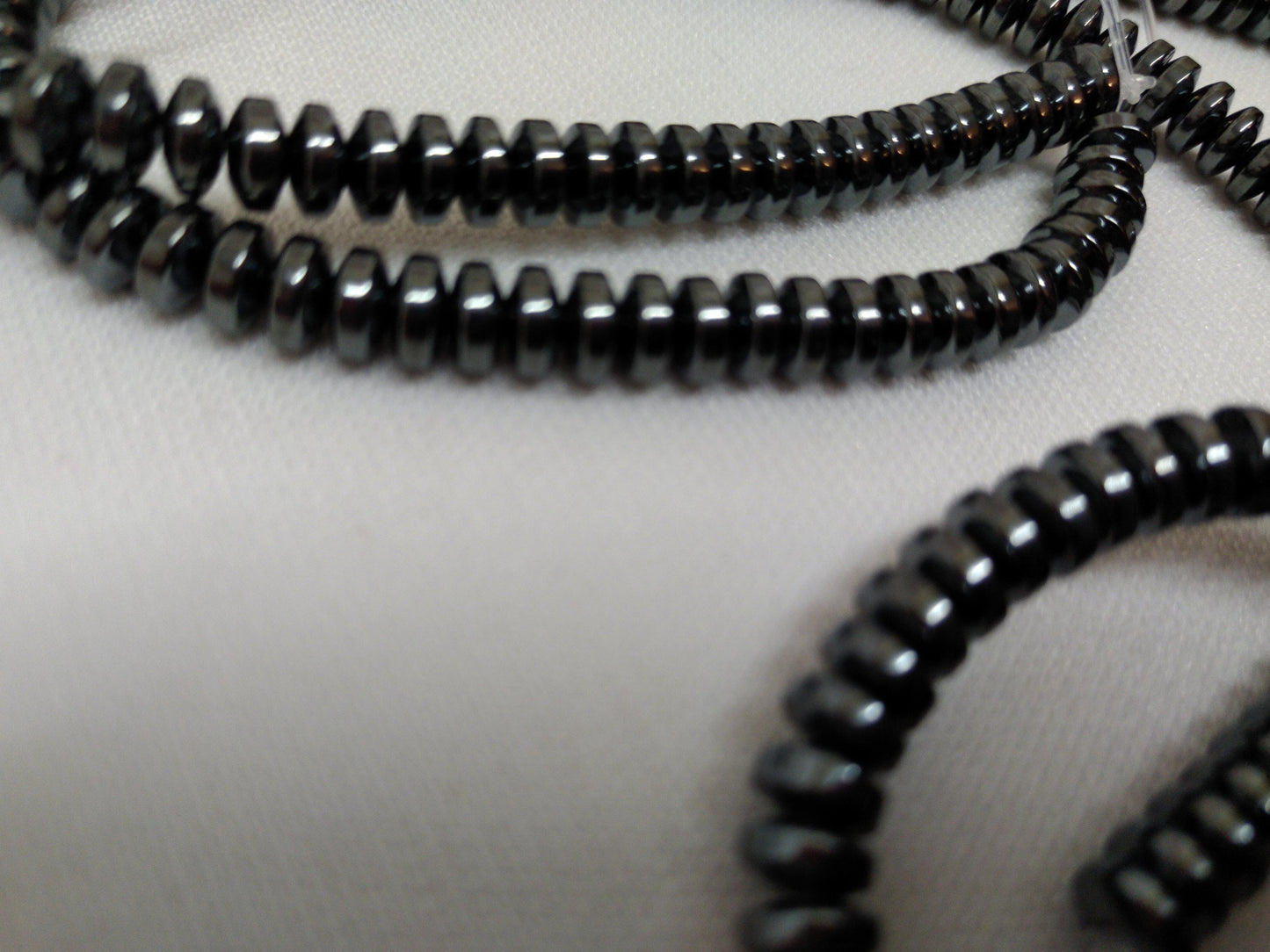 Hematite Pre Strung  8" Flat Spacer Beads for Necklaces, Chokers, Jewelry, Earrings, Regalia