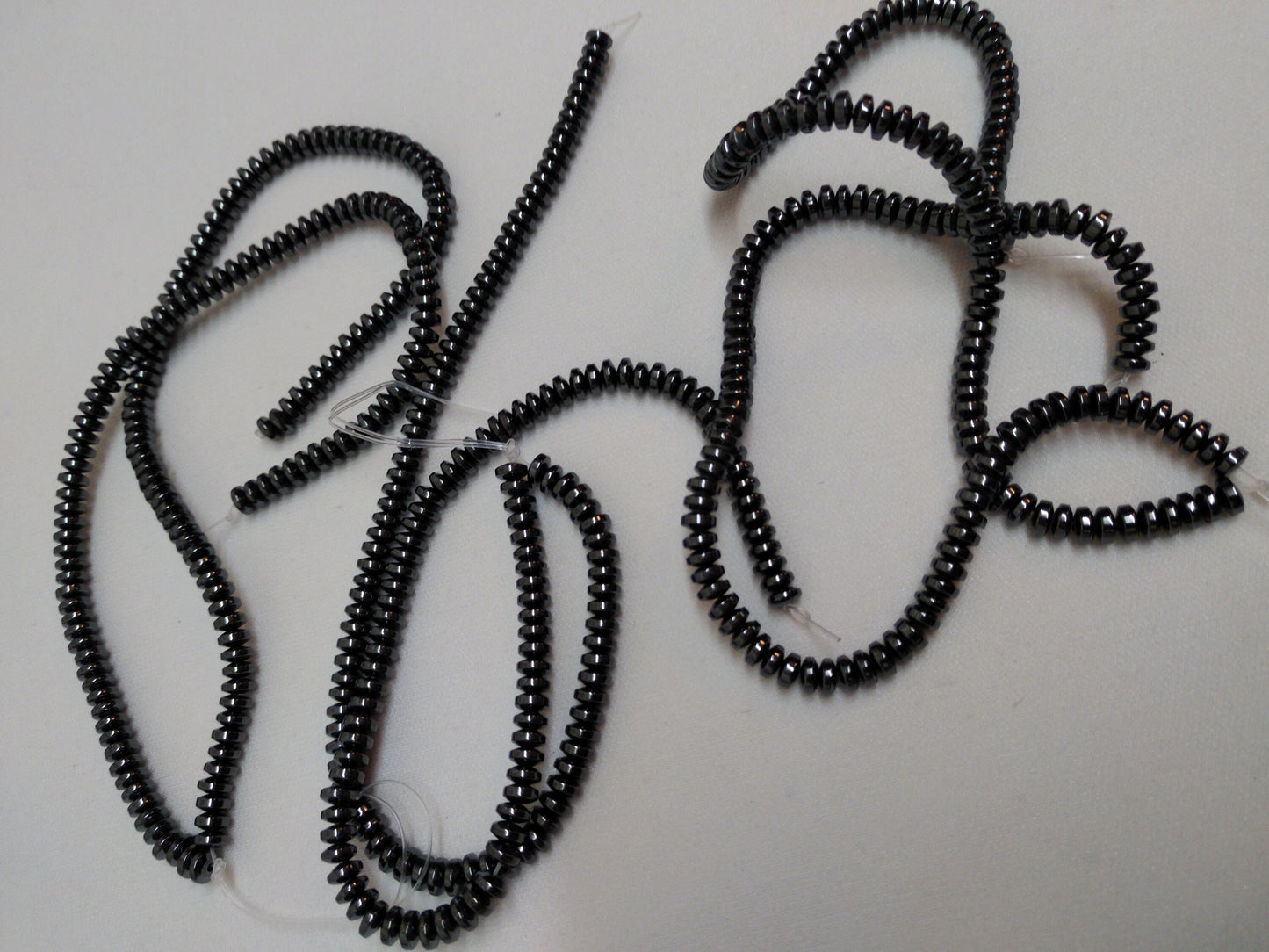 Hematite Pre Strung  8" Flat Spacer Beads for Necklaces, Chokers, Jewelry, Earrings, Regalia