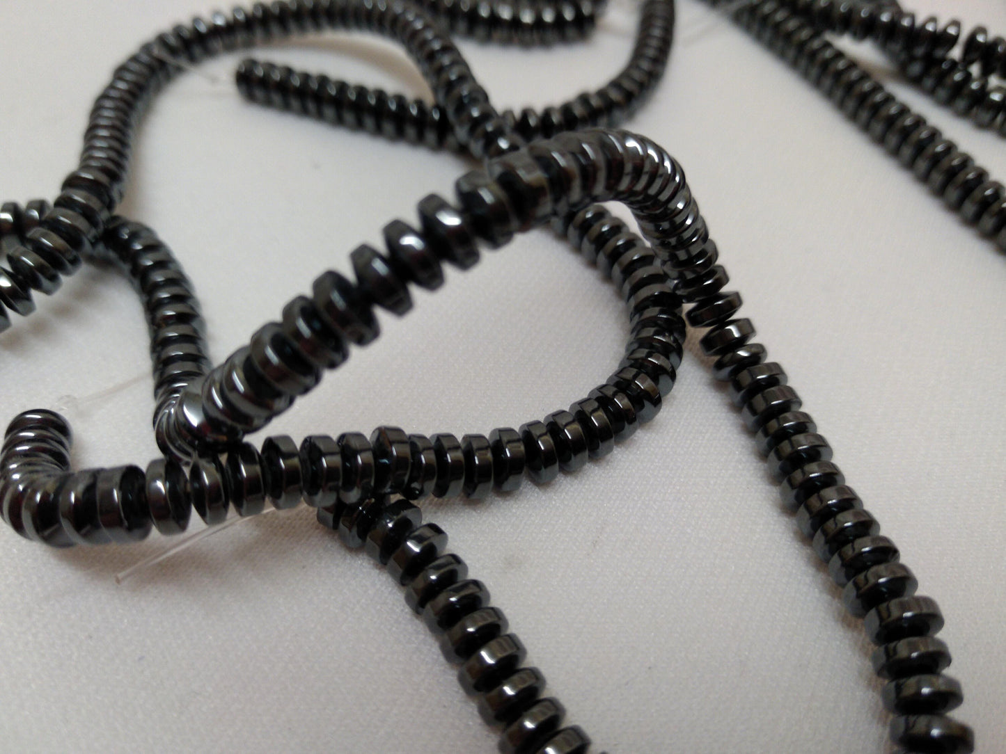 Hematite Pre Strung  8" Flat Spacer Beads for Necklaces, Chokers, Jewelry, Earrings, Regalia