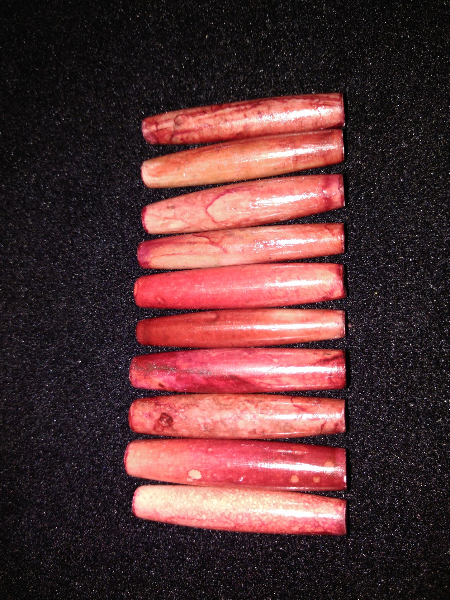 Hair Pipes, Reminiscent of "Pipe Stone Red", Beads, Hand Crafted,  package of 10 1/2"-1 1/2"