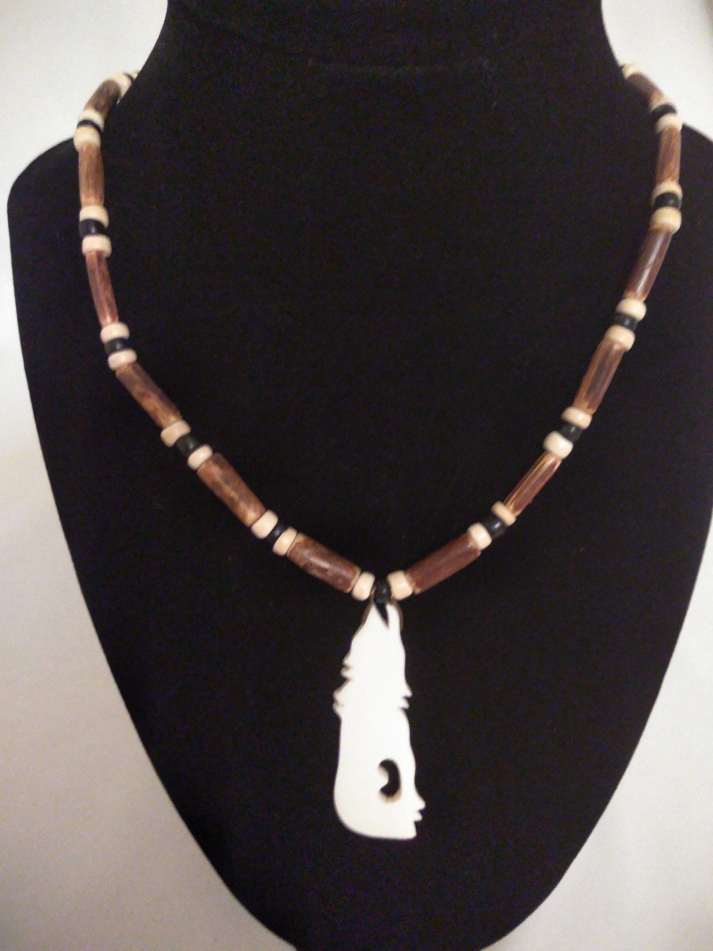 Bear, Turtle, or Wolf Cow Bone Necklace Cow Bone, Wood 18" or custom size