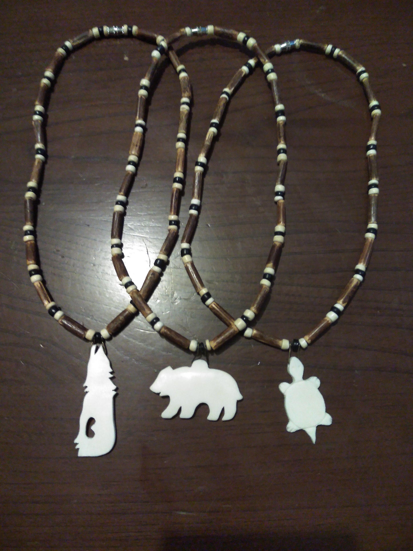 Bear, Turtle, or Wolf Cow Bone Necklace Cow Bone, Wood 18" or custom size