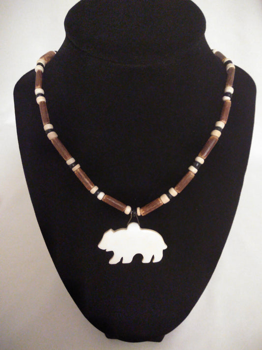 Bear, Turtle, or Wolf Cow Bone Necklace Cow Bone, Wood 18" or custom size