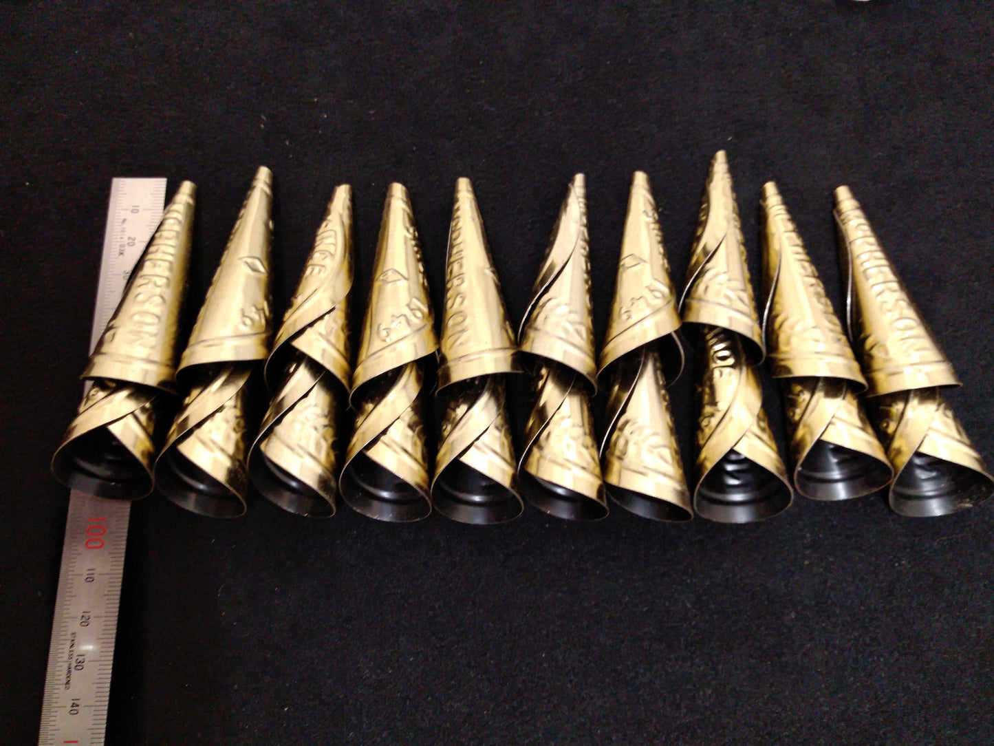 Rolled Jingle Cones, Jingle Dress, Copper, Gold, or Silver, Adult and Youth, for Jingle Dresses and Regalia 2.75" - 1.75", Indigenous, decorations