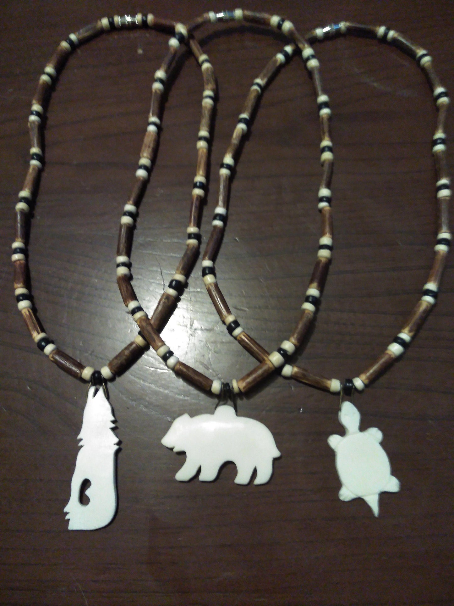 Bear, Turtle, or Wolf Cow Bone Necklace Cow Bone, Wood 18" or custom size