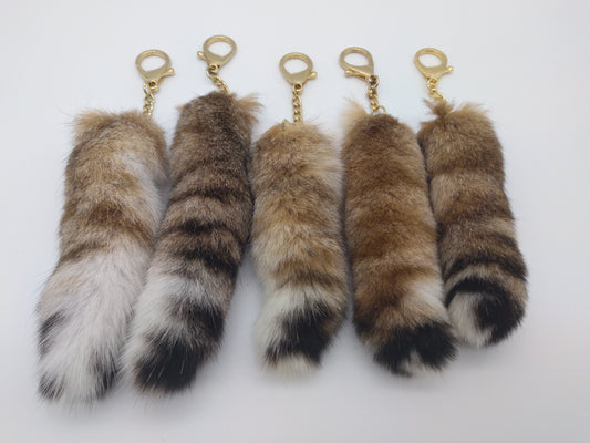 Ethically sourced Bobcat Tail mounted on Key Chain, for Keys, Decoration, Broaches, Hair