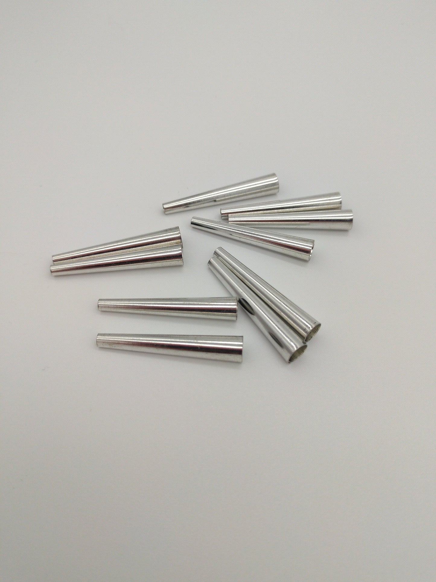 Tin Cones unpolished, Raw 1/2", 3/4", 1", and 1 1/4" packages of 20, 50, or 100, for Regalia, Trim  Fringes, and sound