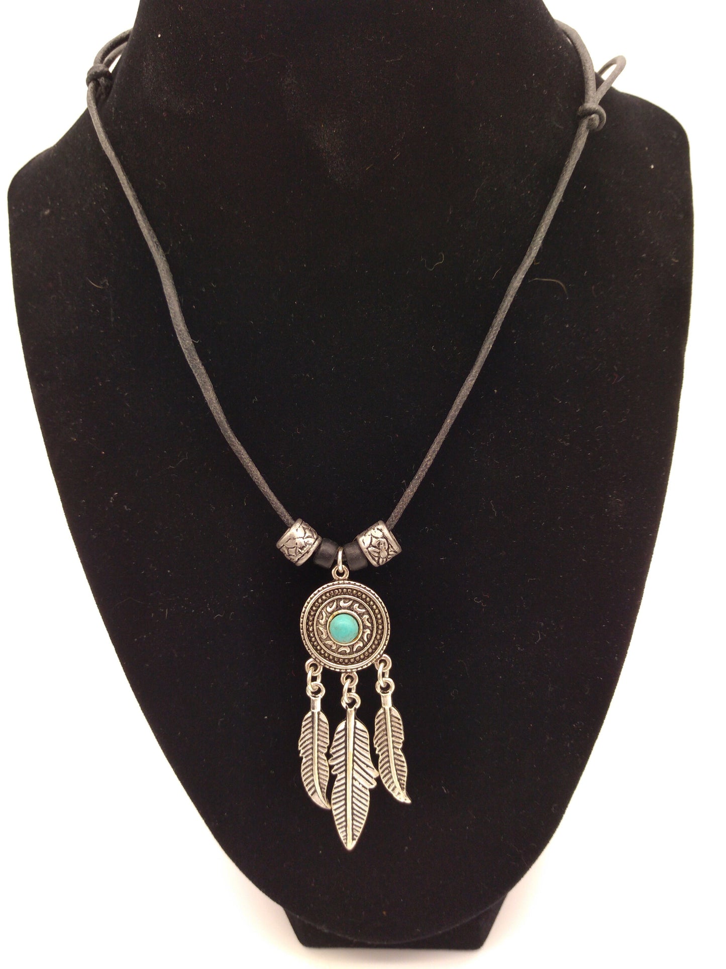 Dreamcatcher Pendant or Necklace, 3 feathers, Turquoise gem. for Jewelry, Charms, Pendants, Earrings