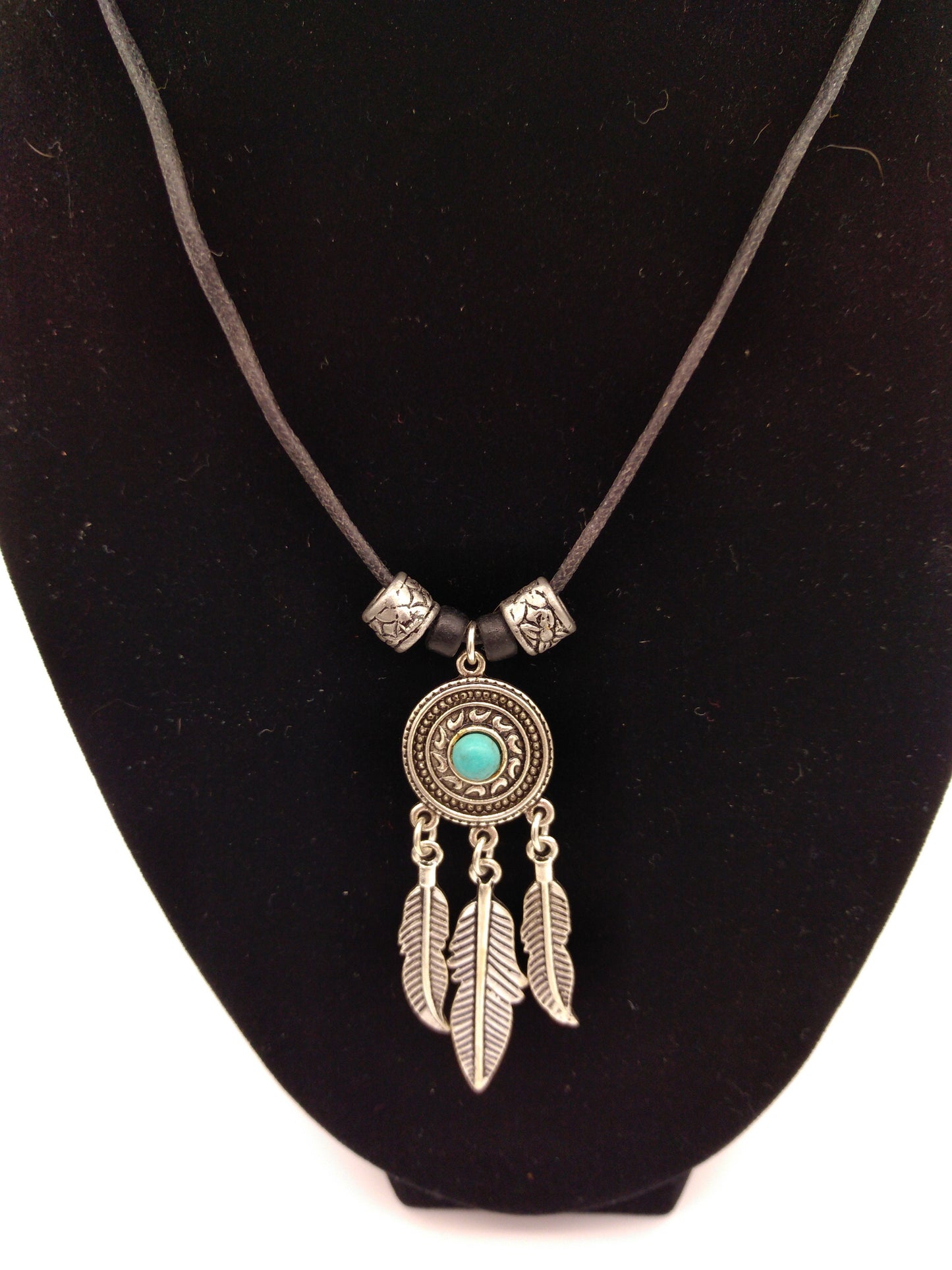 Dreamcatcher Pendant or Necklace, 3 feathers, Turquoise gem. for Jewelry, Charms, Pendants, Earrings