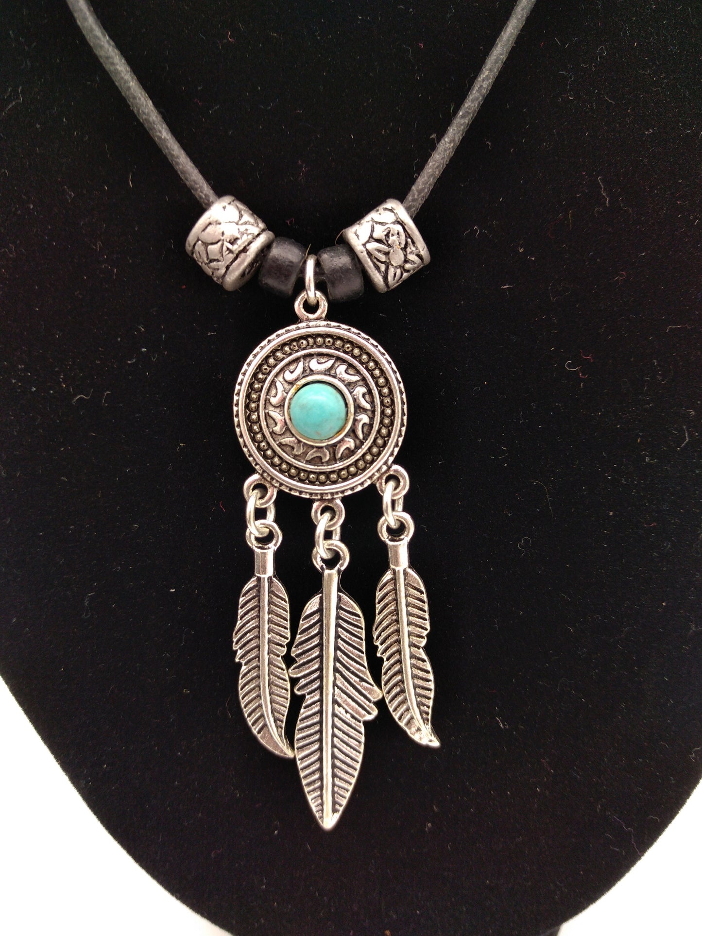 Dreamcatcher Pendant or Necklace, 3 feathers, Turquoise gem. for Jewelry, Charms, Pendants, Earrings