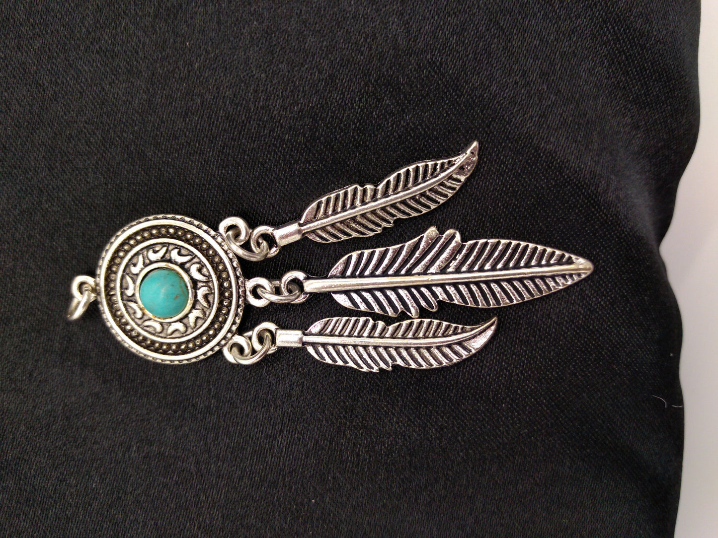 Dreamcatcher Pendant or Necklace, 3 feathers, Turquoise gem. for Jewelry, Charms, Pendants, Earrings