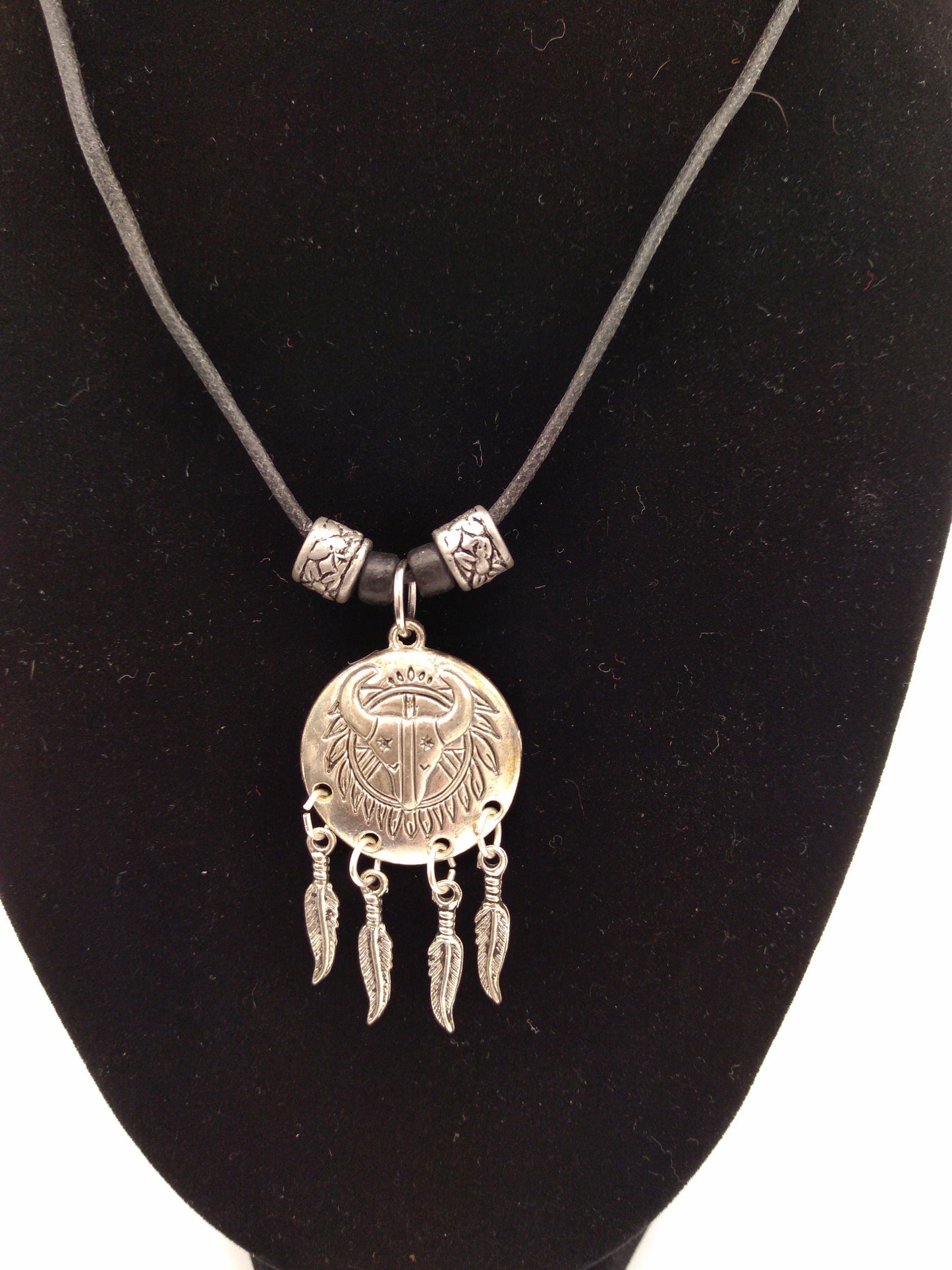 Buffalo Skull Pendant or Necklace, Metal, Accessories, Jewelry, Leather