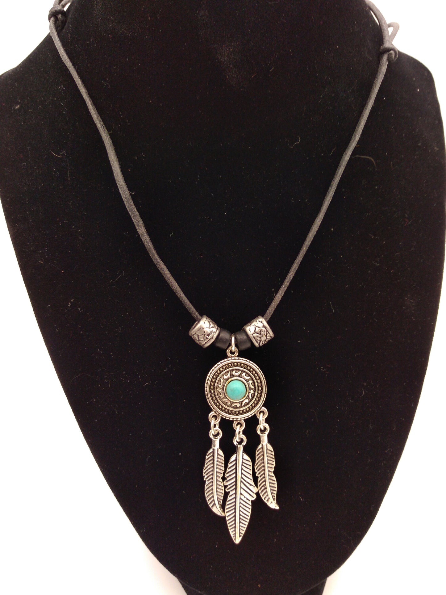 Dreamcatcher Pendant or Necklace, 3 feathers, Turquoise gem. for Jewelry, Charms, Pendants, Earrings