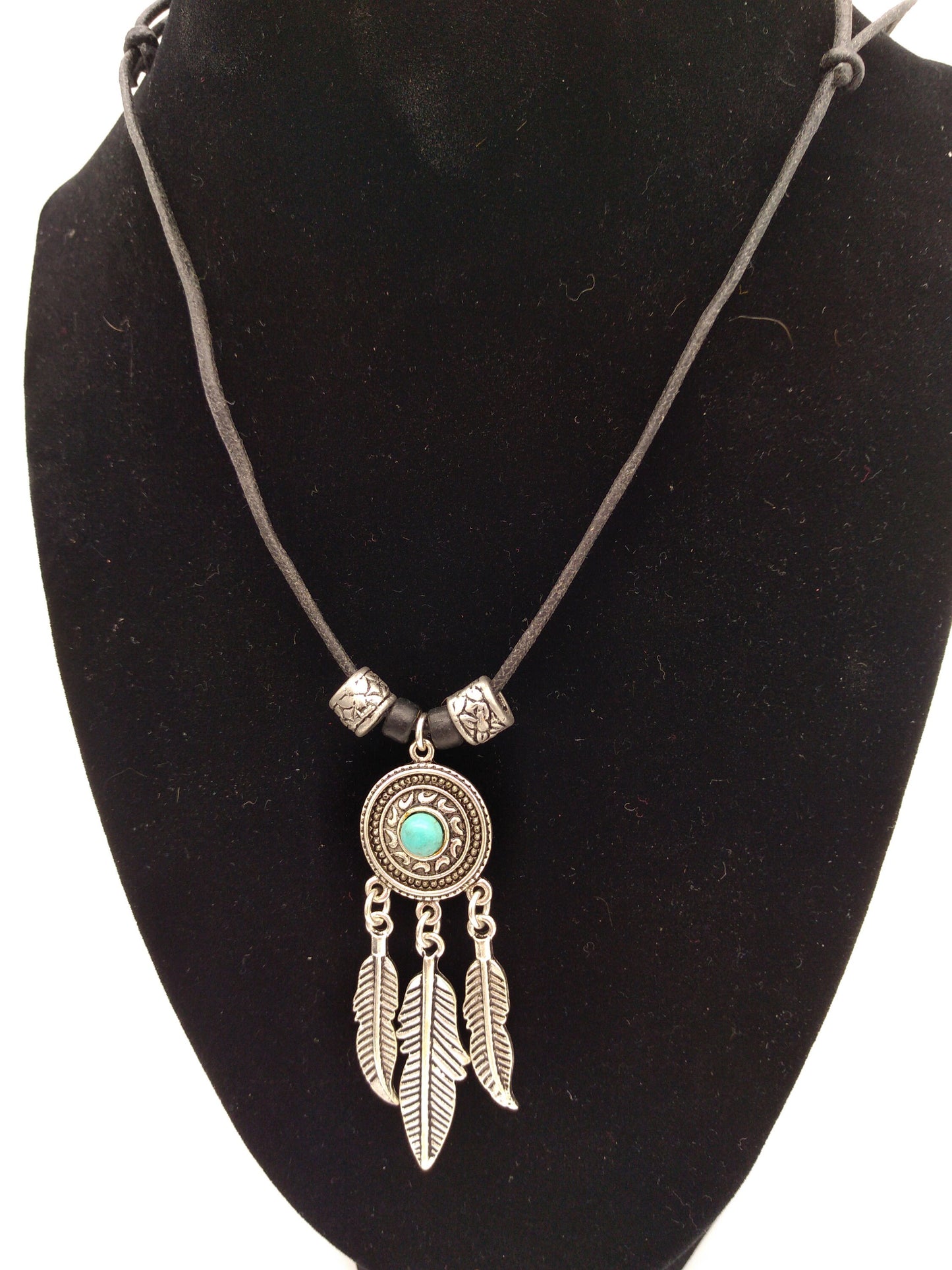 Dreamcatcher Pendant or Necklace, 3 feathers, Turquoise gem. for Jewelry, Charms, Pendants, Earrings