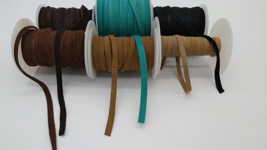 Goat Suede Lacing / wrap, hand cut 5mm width in Black, Green, Light Brown, Medium Brown, Dark Brown, Chocolate.
