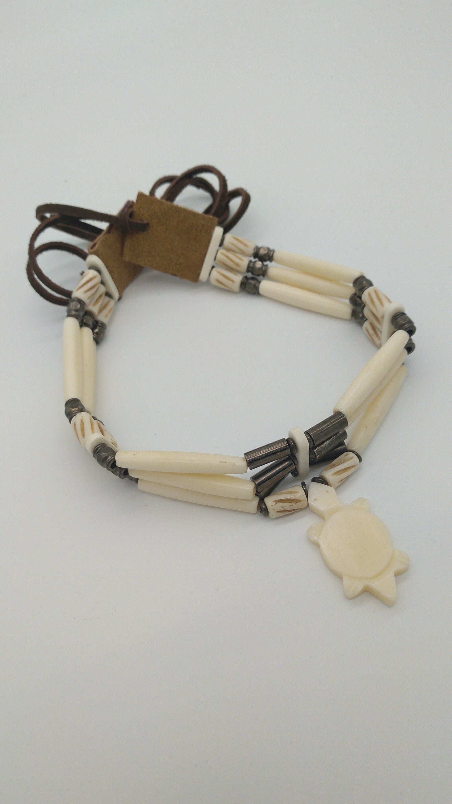 Turtle, Bear, or Wolf Cow Bone Choker, Hand crafted Bone Beads Indigenous Made