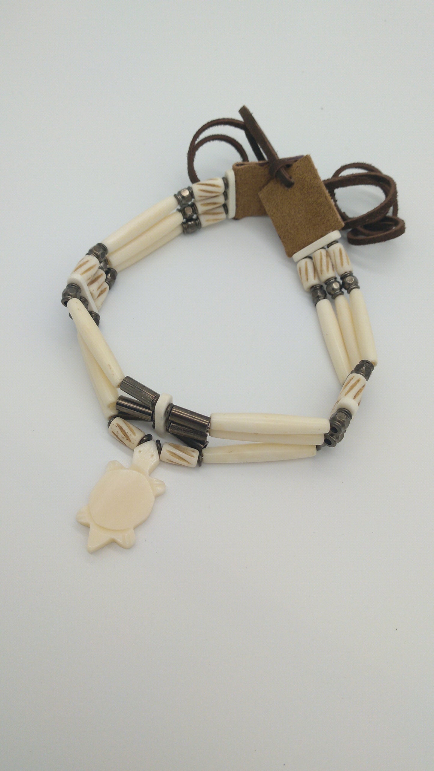 Turtle, Bear, or Wolf Cow Bone Choker, Hand crafted Bone Beads Indigenous Made