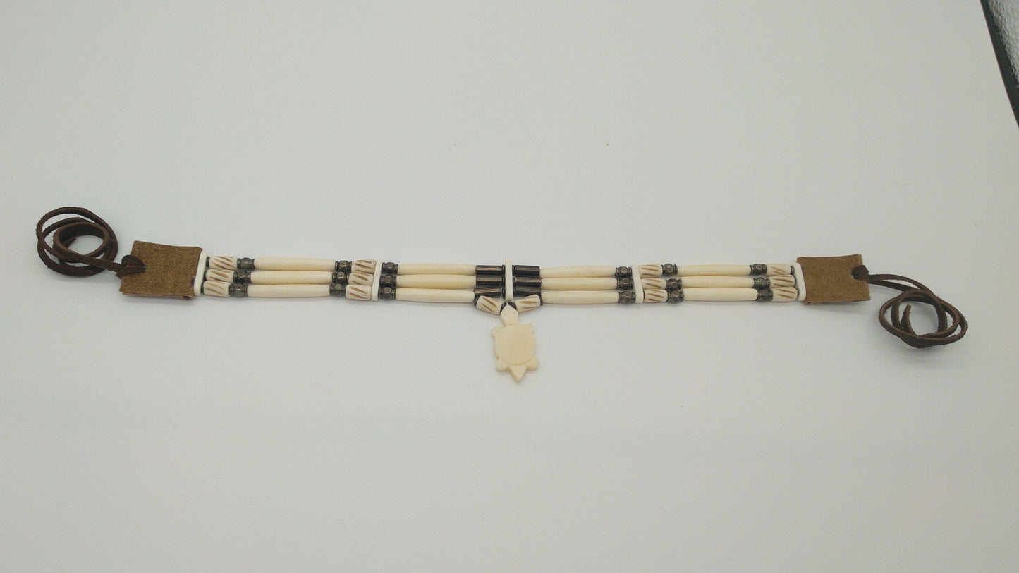 Turtle, Bear, or Wolf Cow Bone Choker, Hand crafted Bone Beads Indigenous Made